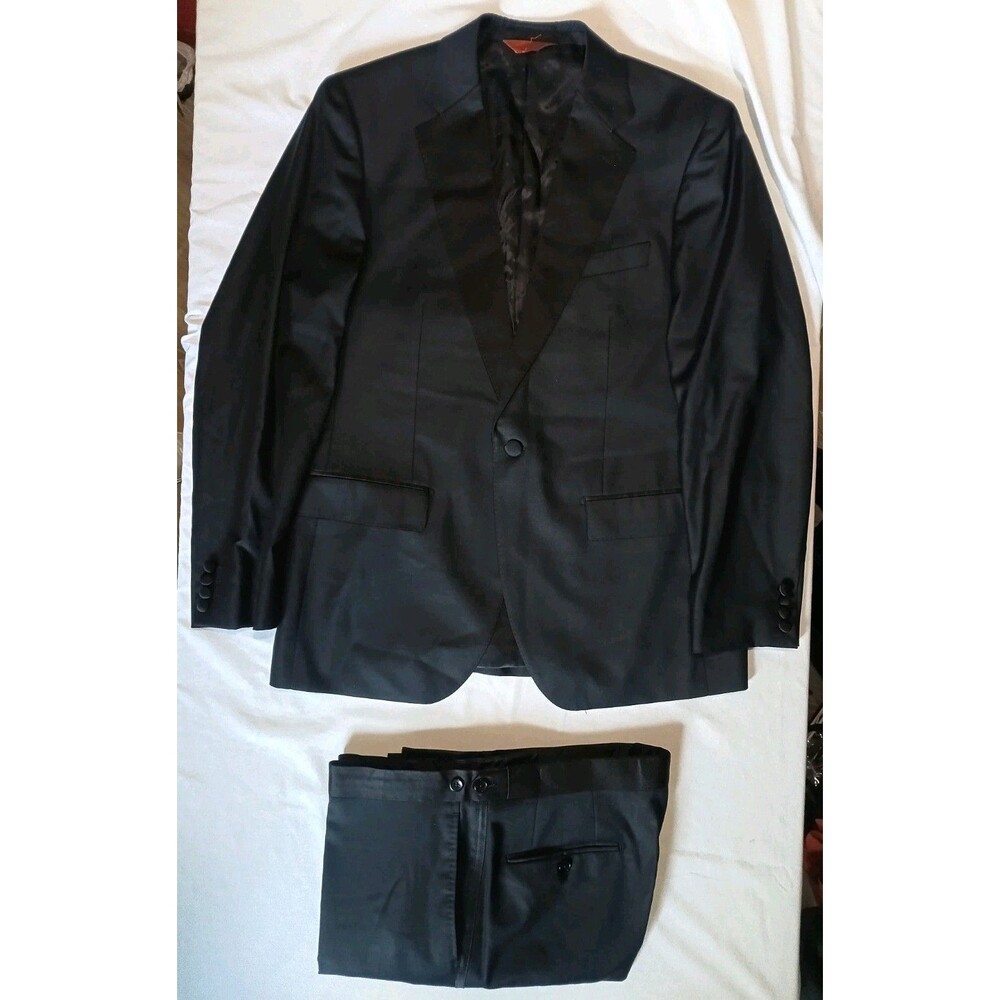 Baroni Black Super 150s Wool Suit / Tuxedo Jacket & Trousers Set - Size 36R